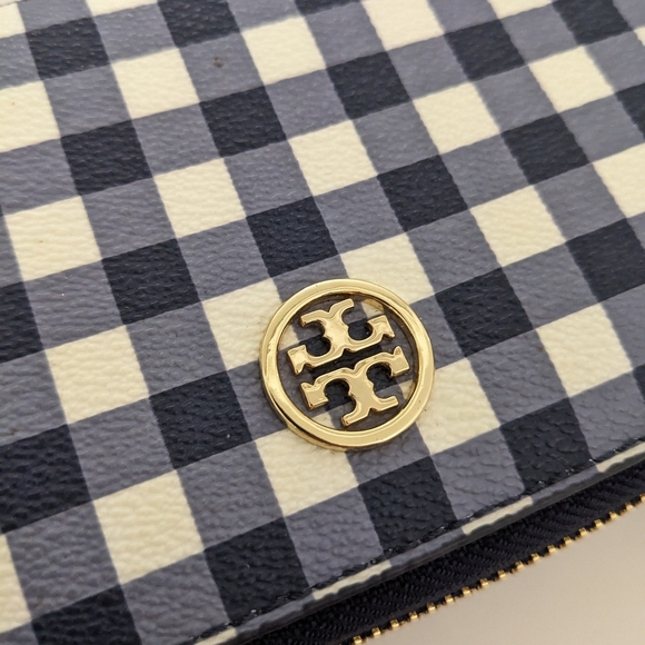 EUC! Tory Burch Navy Blue Checkered Robinson Wristlet Wallet - Picture 7 of 14